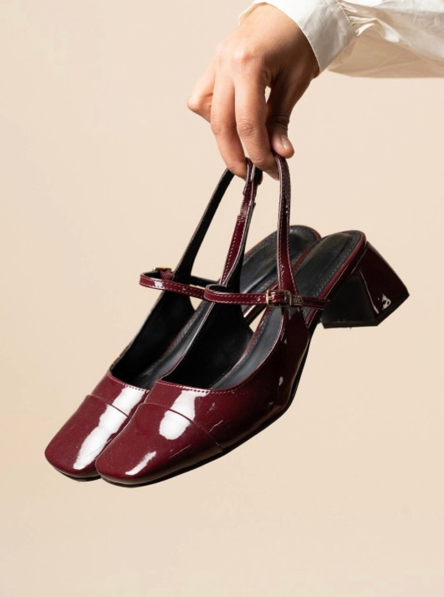 Mary Jane Cherry Glossy Block Heel
