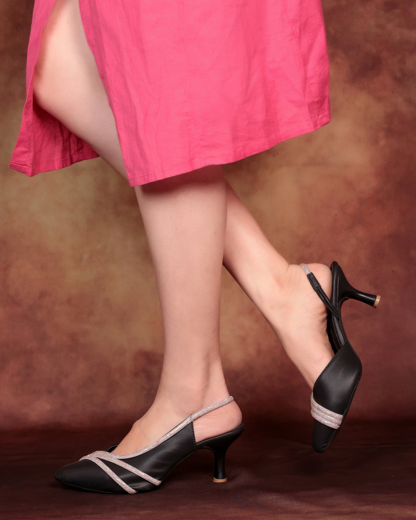 Ana Pointed Embellished Pumps Heel