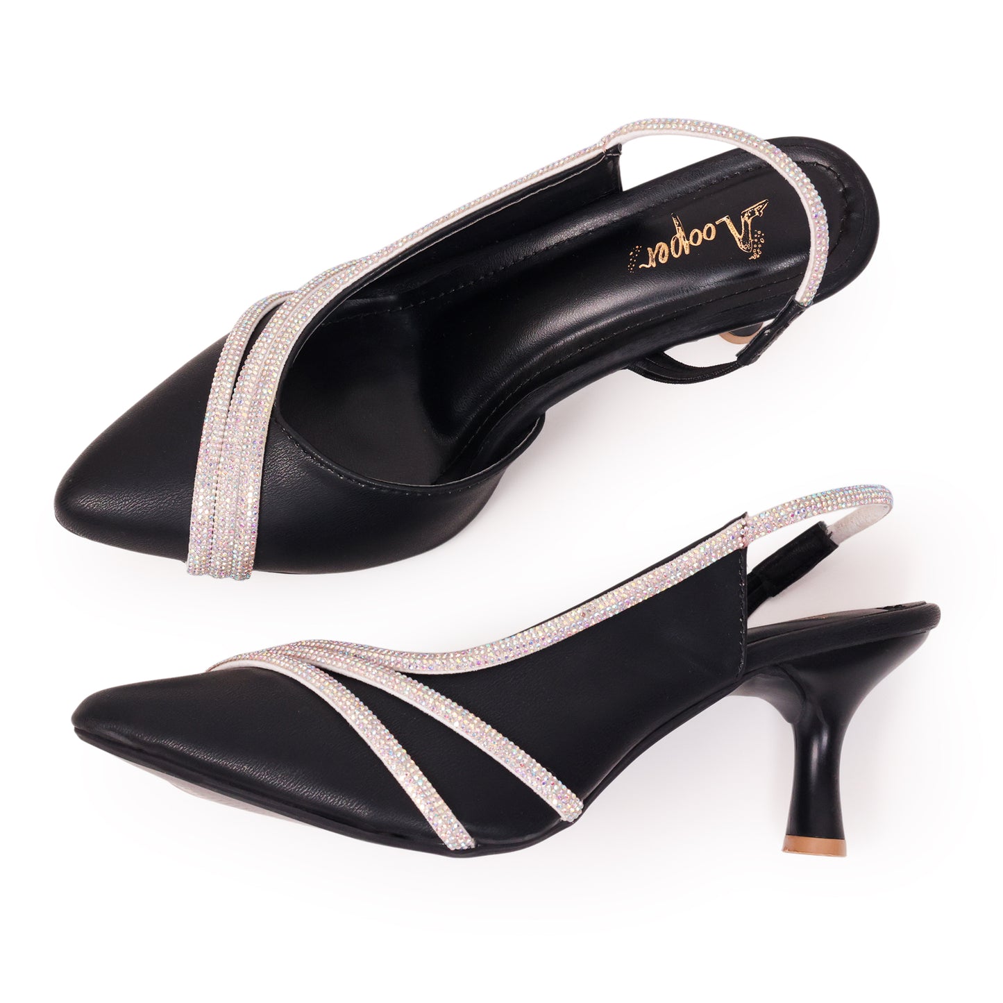 Ana Pointed Embellished Pumps Heel