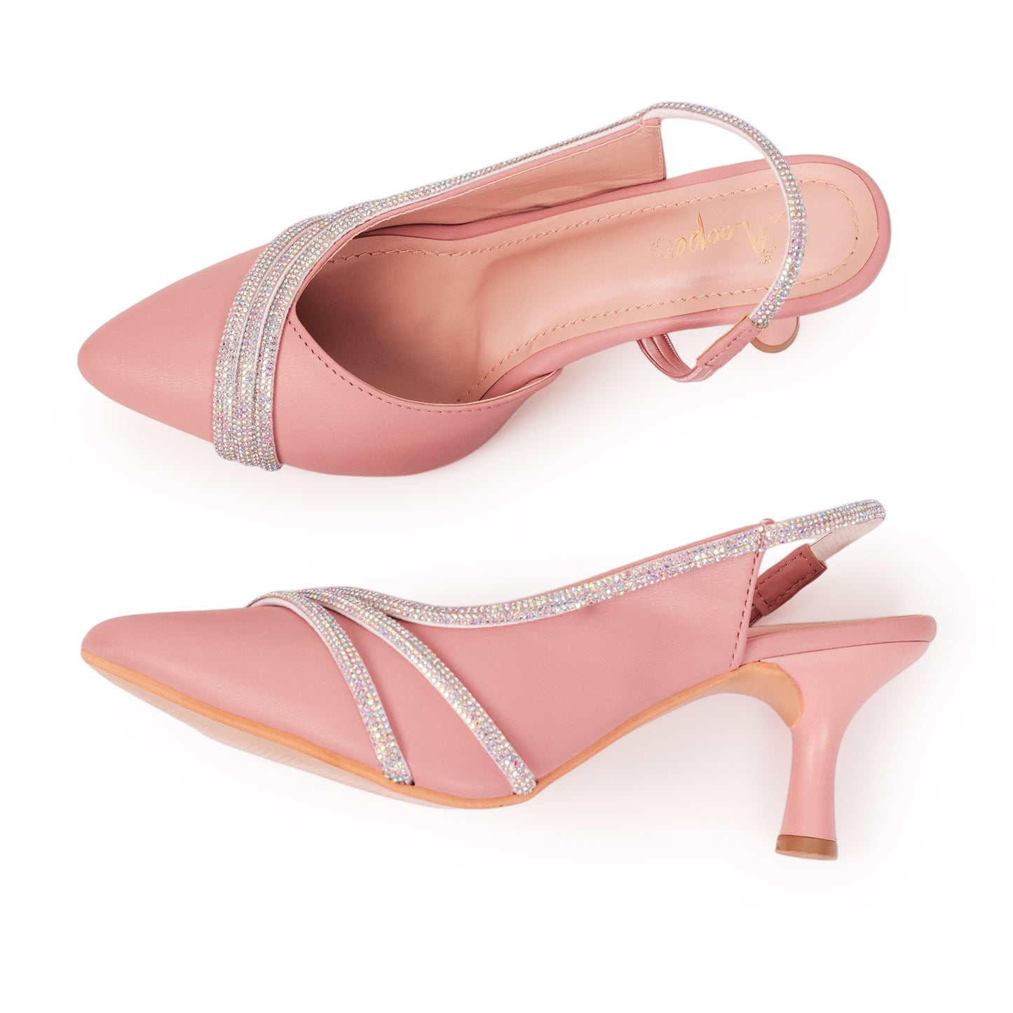 Ana Pointed Embellished Pumps Heel