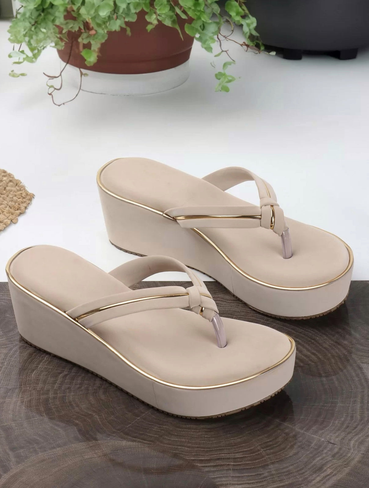 V shape golden embellished wedges