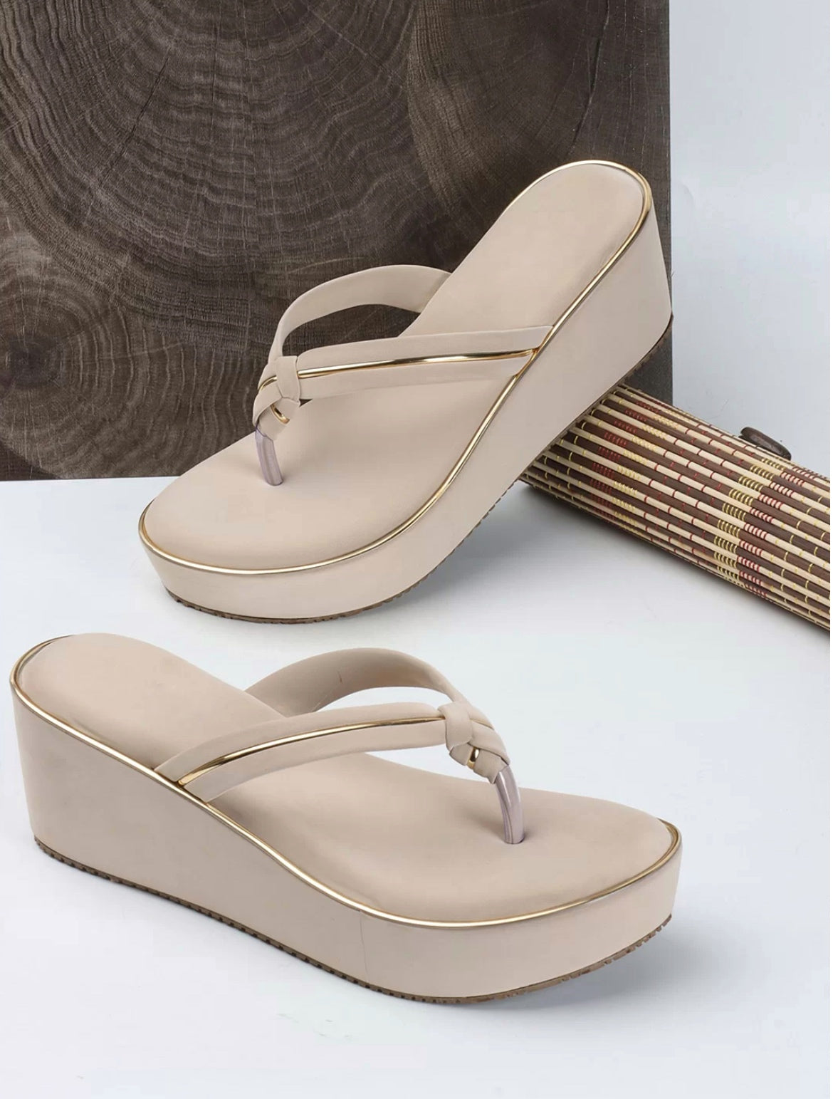 V shape golden embellished wedges
