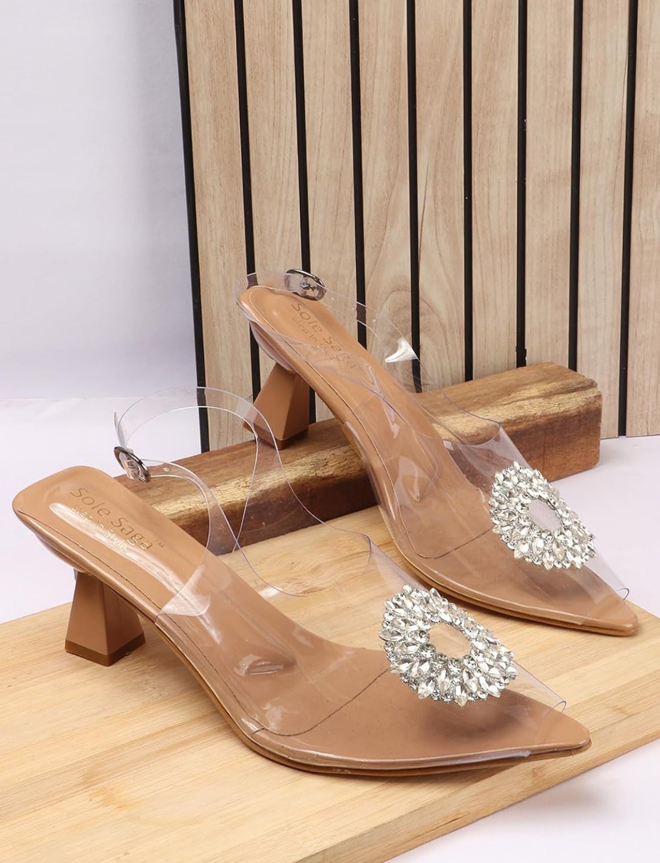 Bella - Open Toe Transparent Heels with Ankle Strap