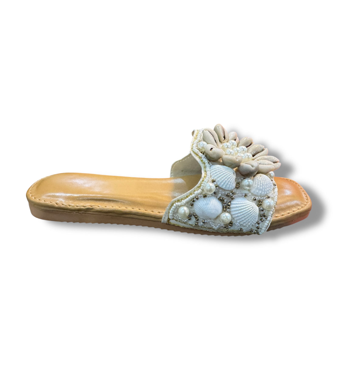 Embellished Shell White Flats