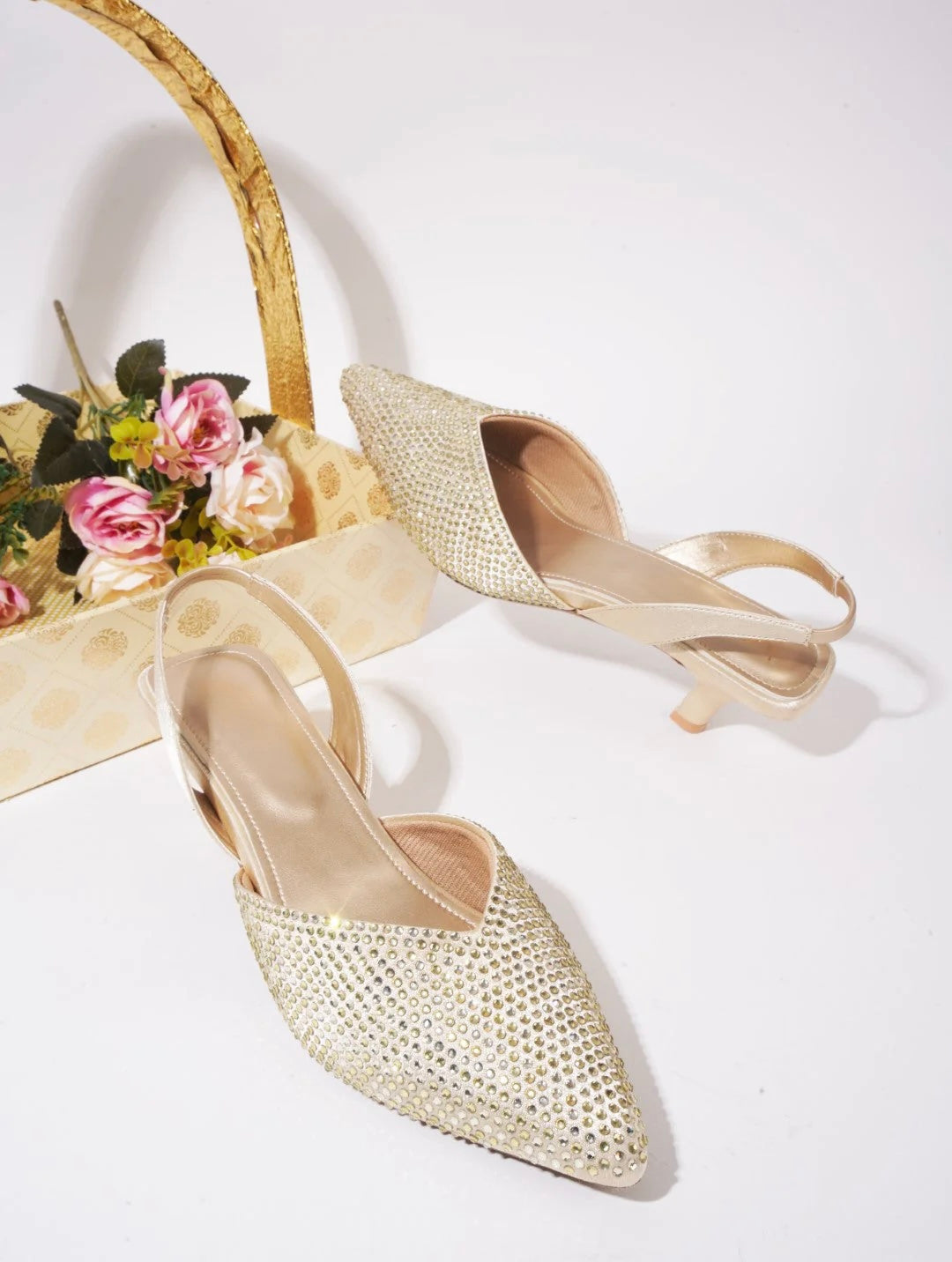 Stone Embellished Kitten Heels