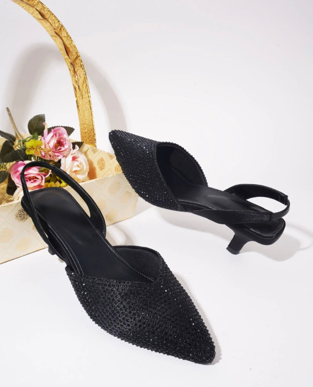 Stone Embellished Kitten Heels