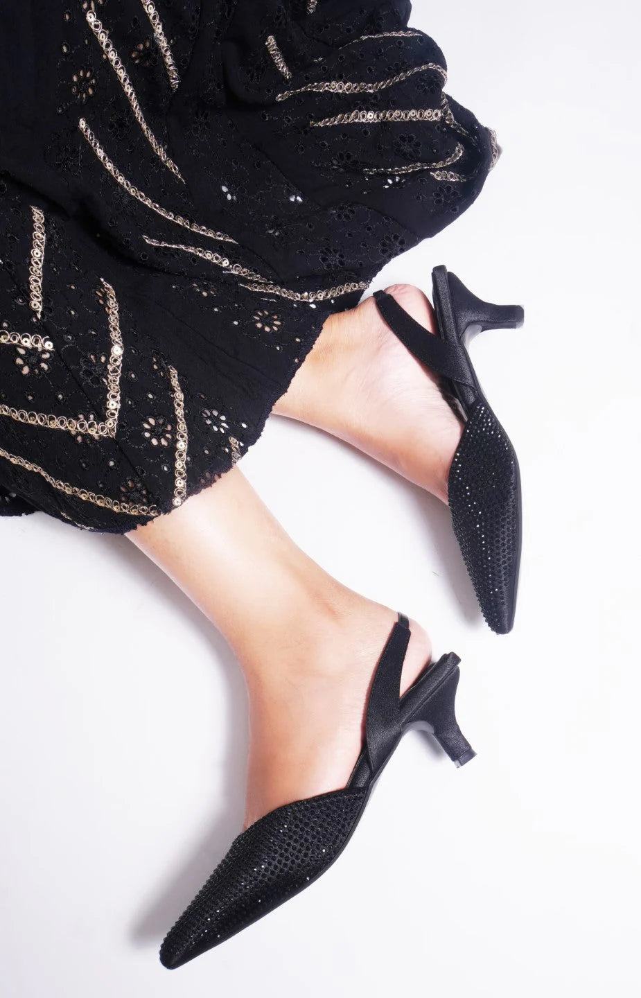 Stone Embellished Kitten Heels