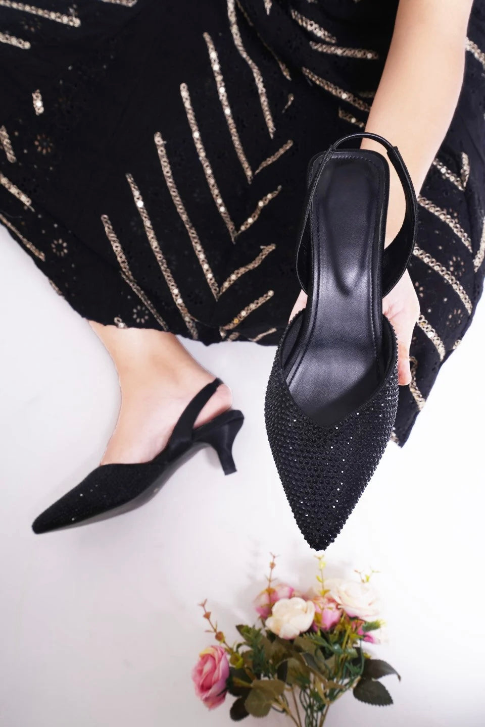 Stone Embellished Kitten Heels