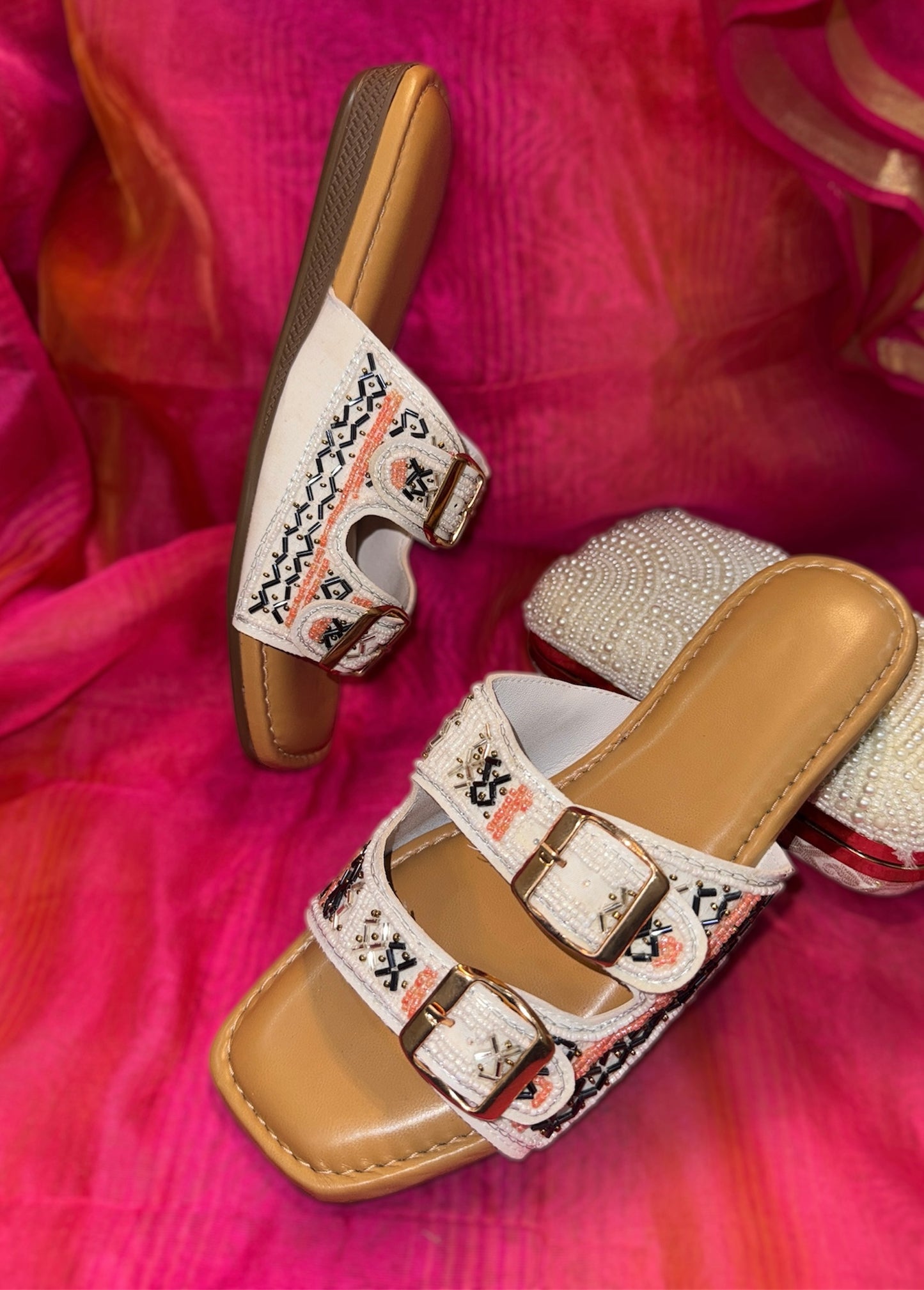 Embellished Dual Buckle Flats
