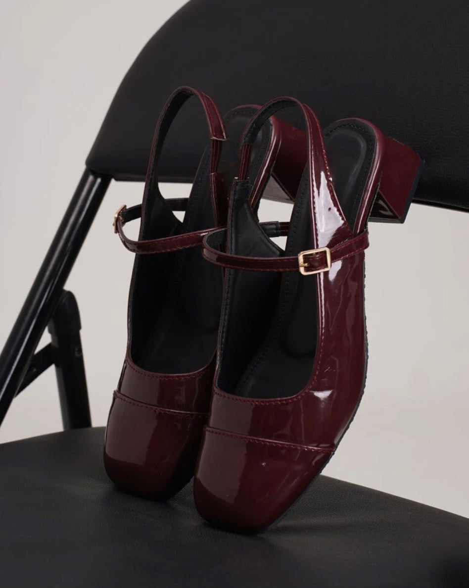 Mary Jane Cherry Glossy Block Heel