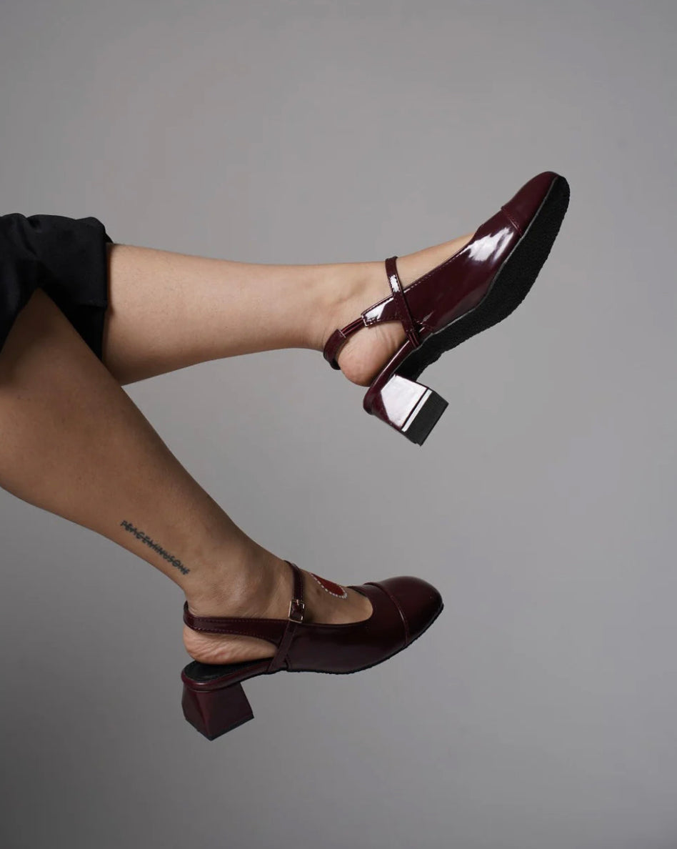 Mary Jane Cherry Glossy Block Heel