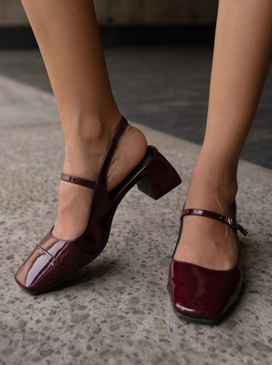 Mary Jane Cherry Glossy Block Heel