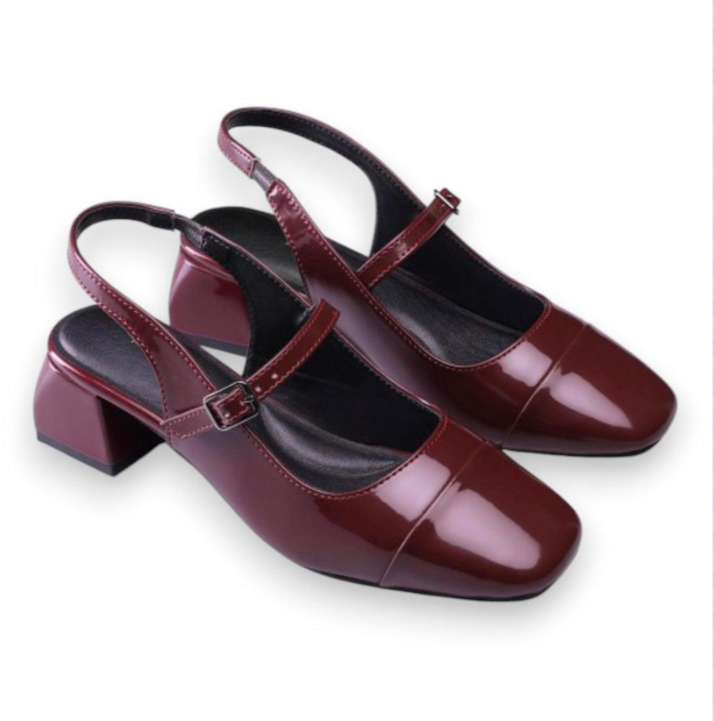 Mary Jane Cherry Glossy Block Heel