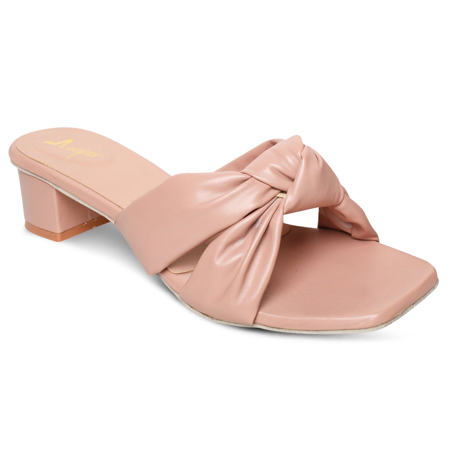 Stylish Knot Strap Pink Block Heel