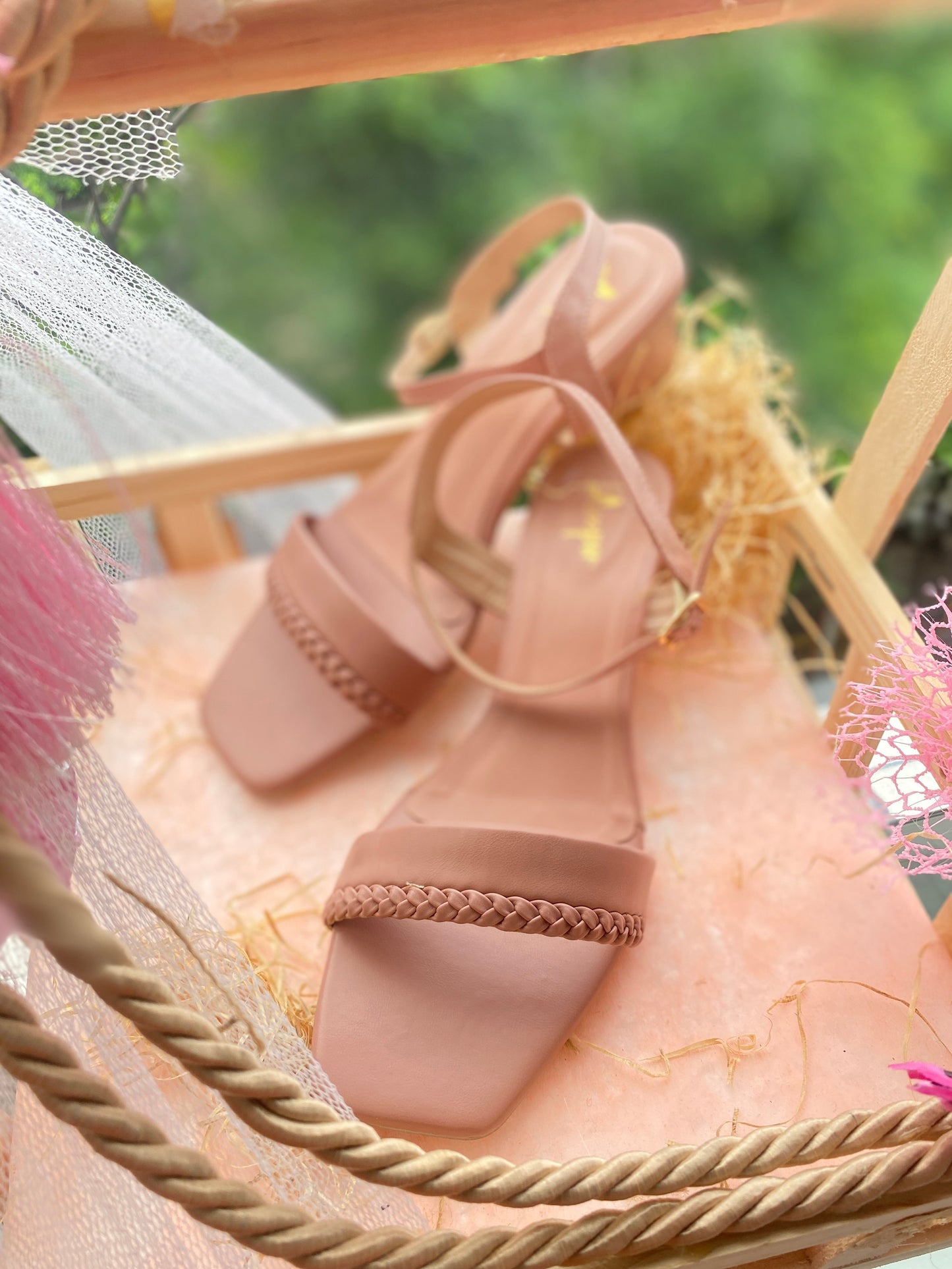 Strapy Peach Block Heel Sandal