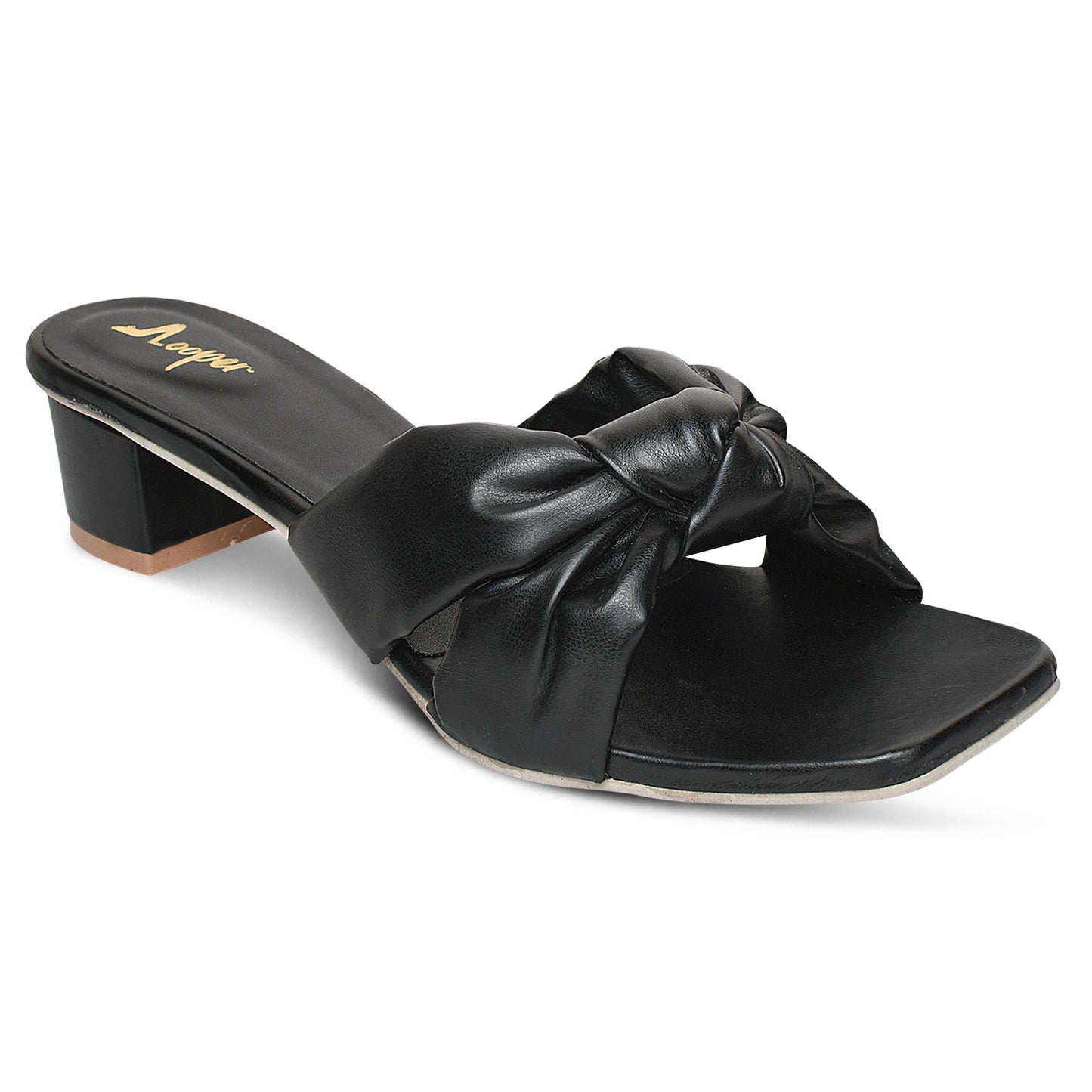 Stylish Knot Strap Black Block Heel