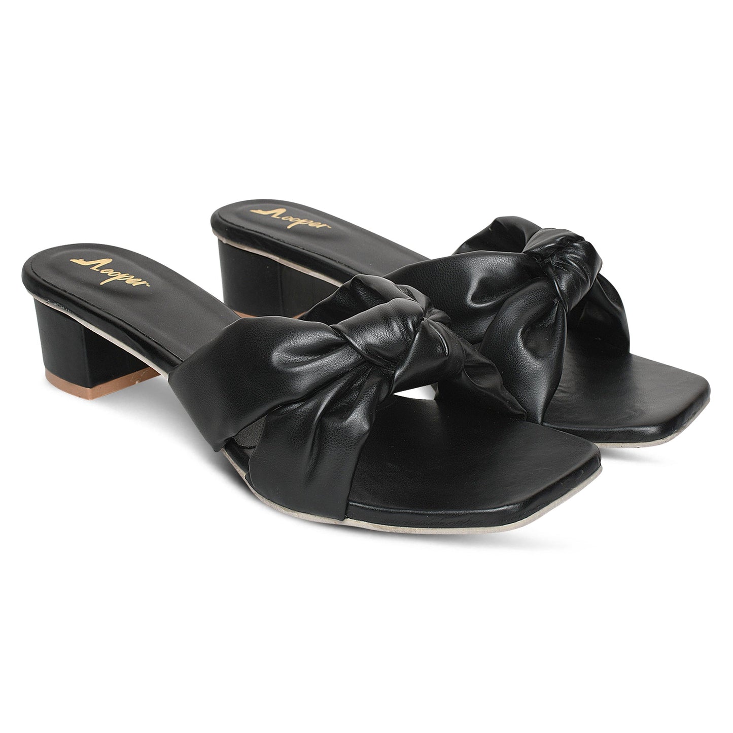 Stylish Knot Strap Black Block Heel