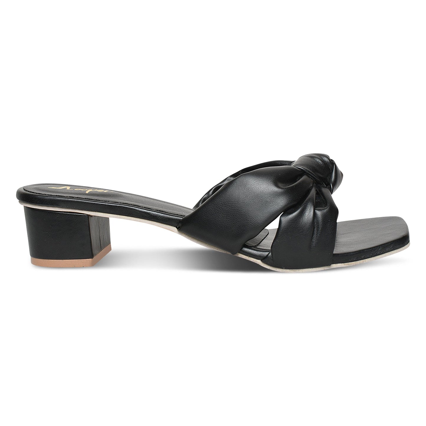 Stylish Knot Strap Black Block Heel