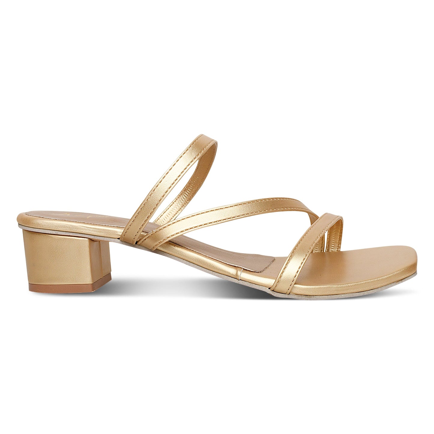 Triple Strap Golden Block Heel