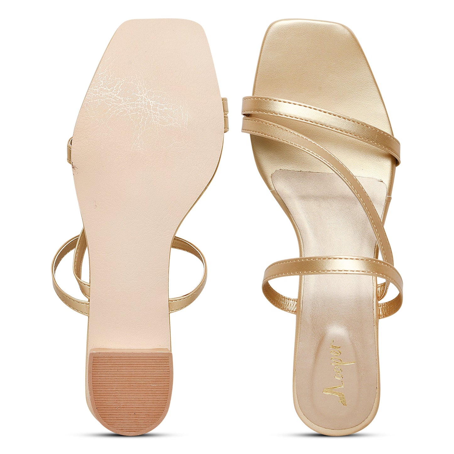 Triple Strap Golden Block Heel