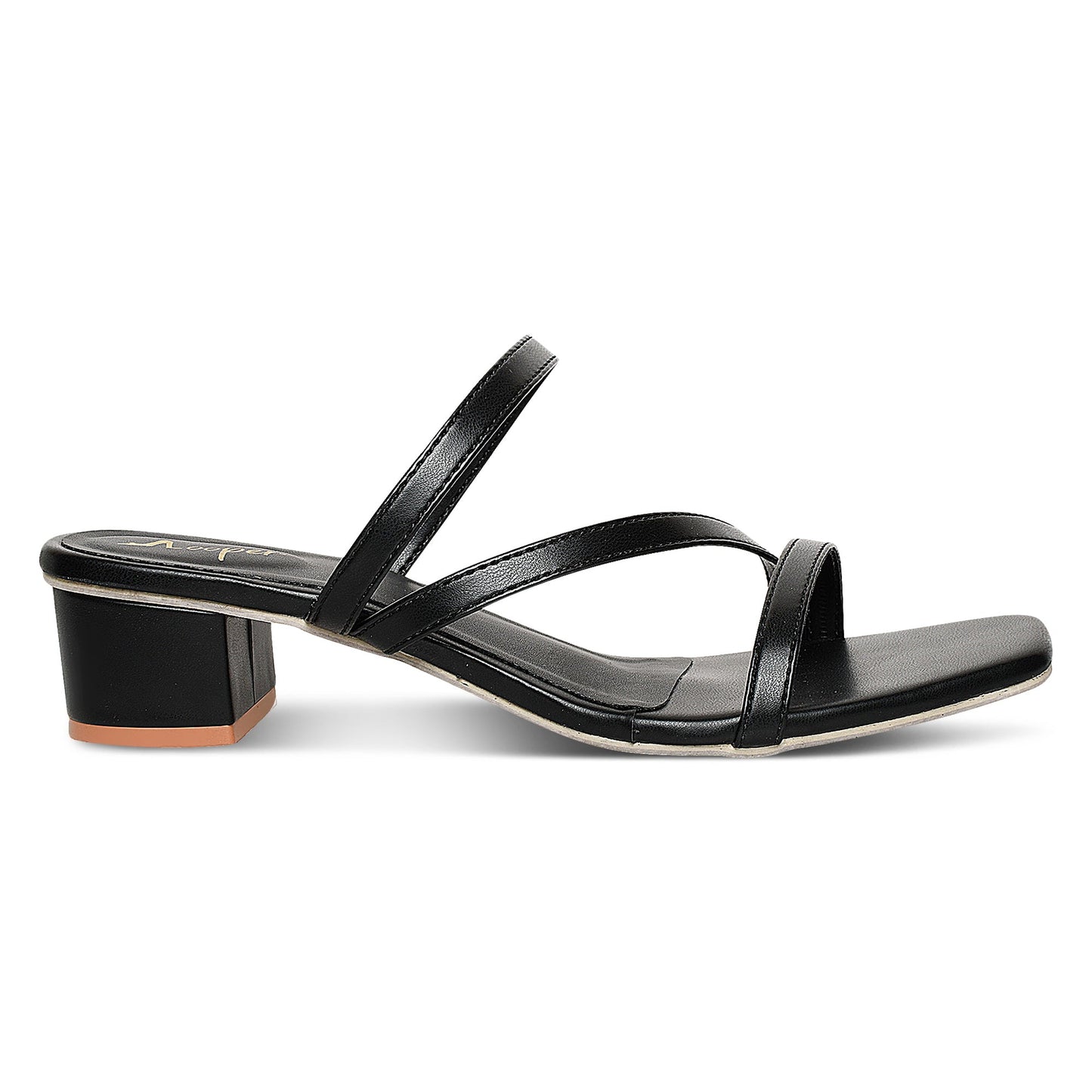 Triple Strap Black Block Heel