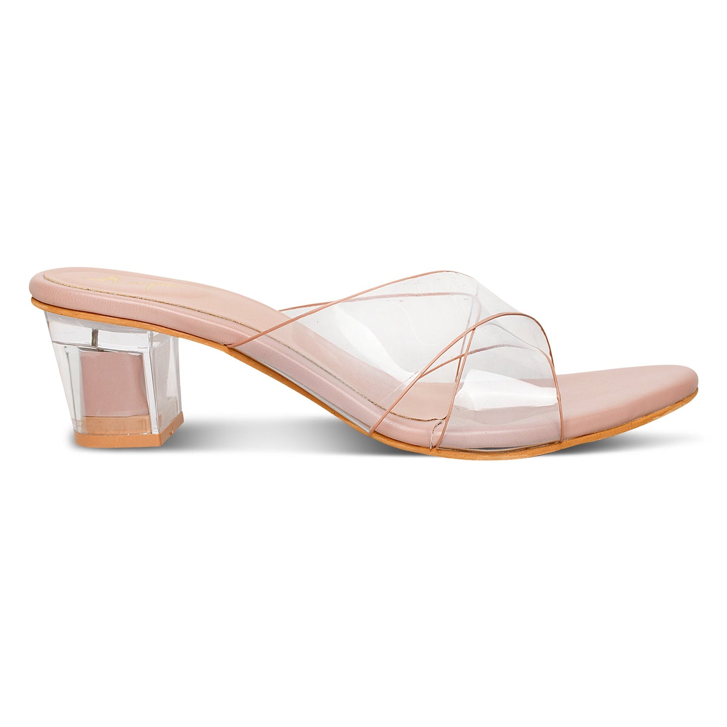 Cross Strap Pink Clear Heels