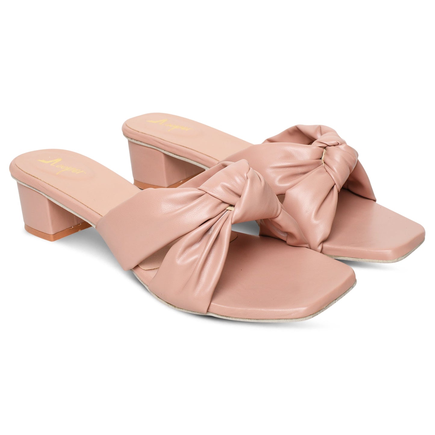 Stylish Knot Strap Pink Block Heel