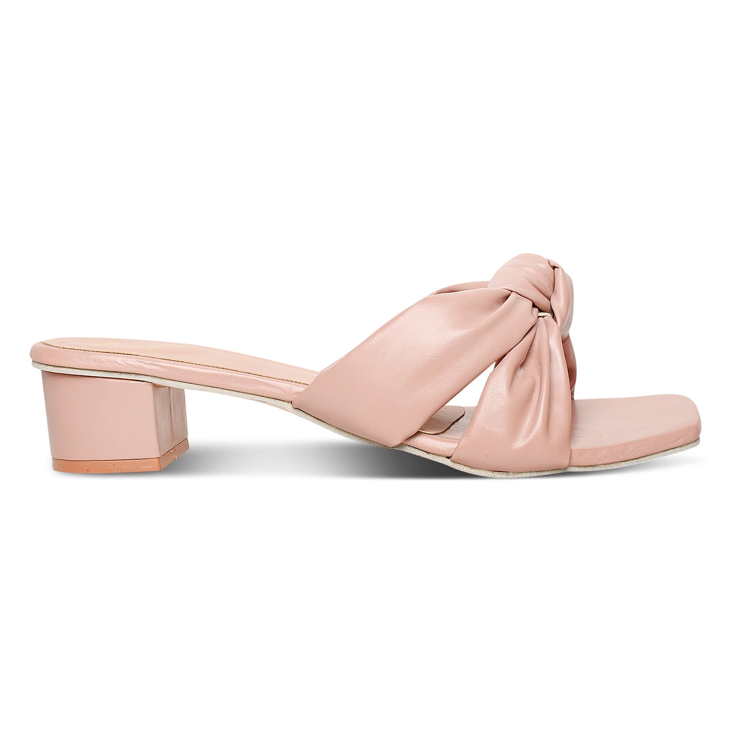 Stylish Knot Strap Pink Block Heel