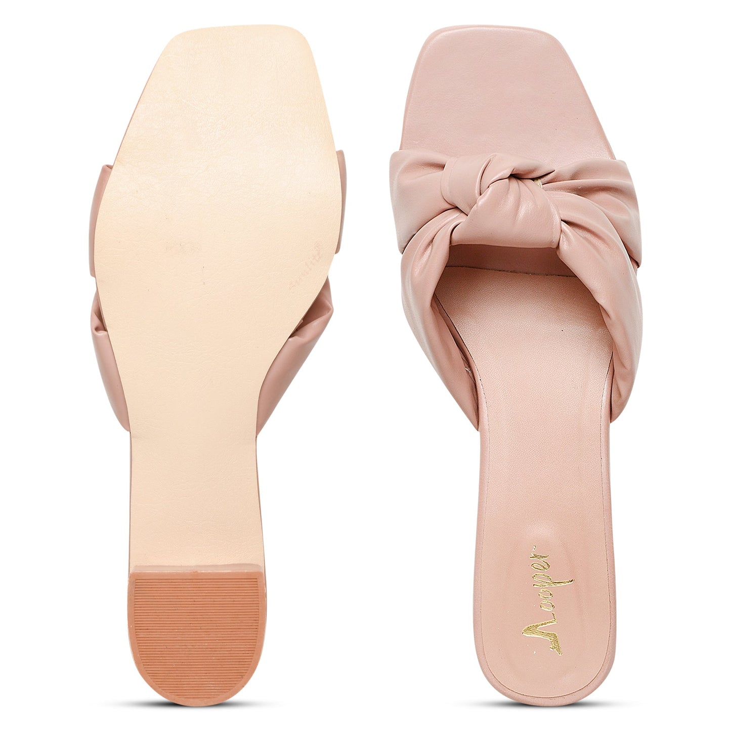 Stylish Knot Strap Pink Block Heel