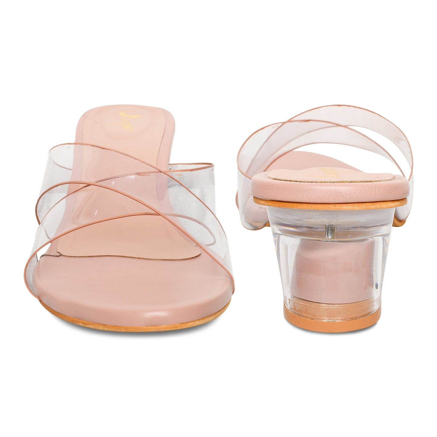 Cross Strap Pink Clear Heels