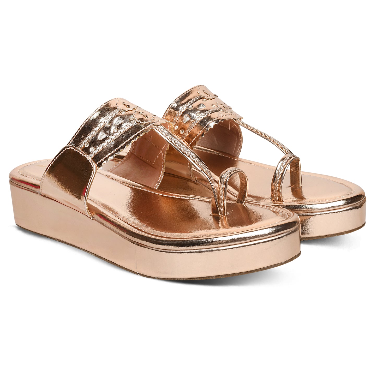 Traditional Kolhapuri Rose Gold Platform Heels