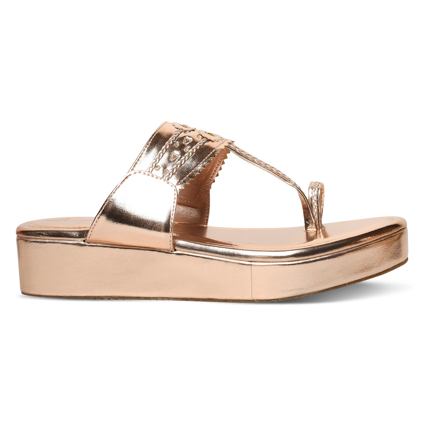 Traditional Kolhapuri Rose Gold Platform Heels