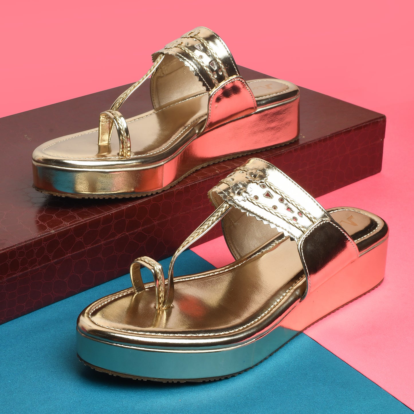 Traditional Kolhapuri Golden Platform Heels