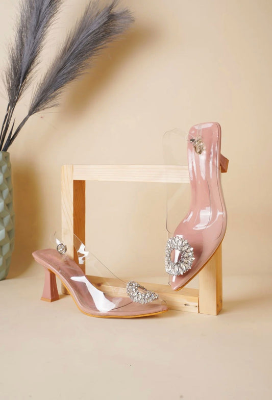 Bella - Open Toe Transparent Heels with Ankle Strap