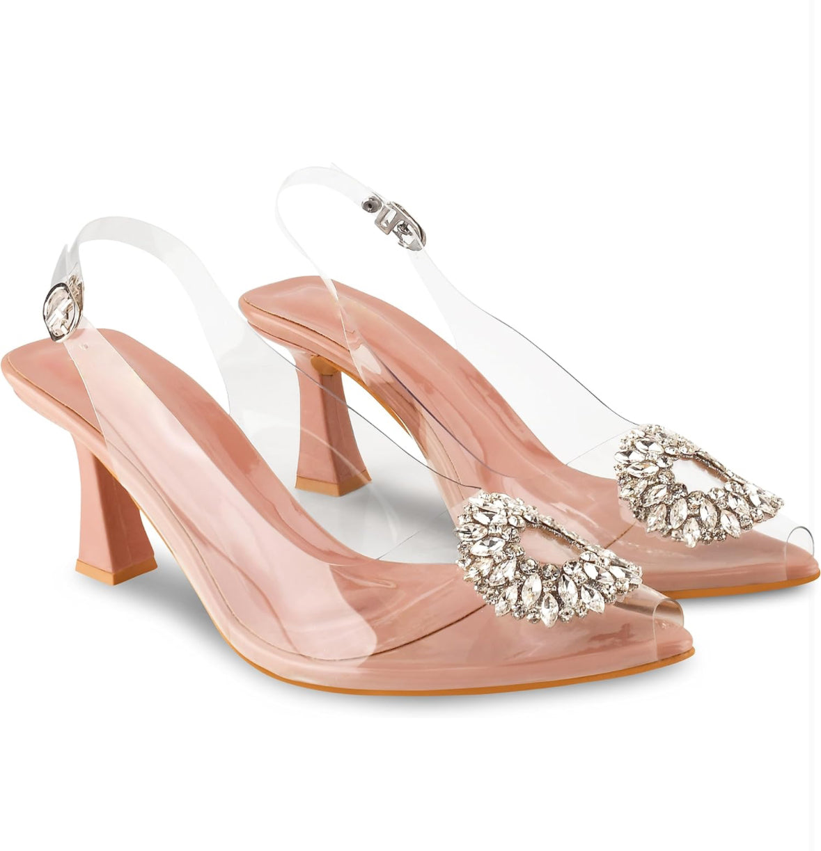 Bella - Open Toe Transparent Heels with Ankle Strap