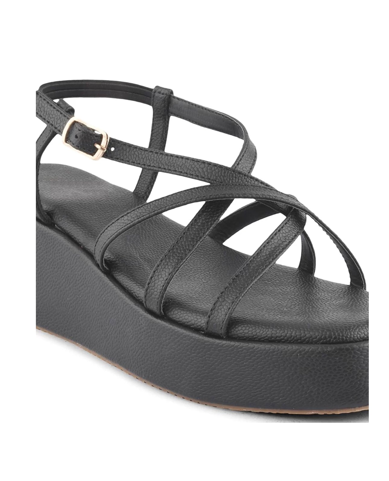 Strappy Wedge Heeled Sandals with Buckle Fastening