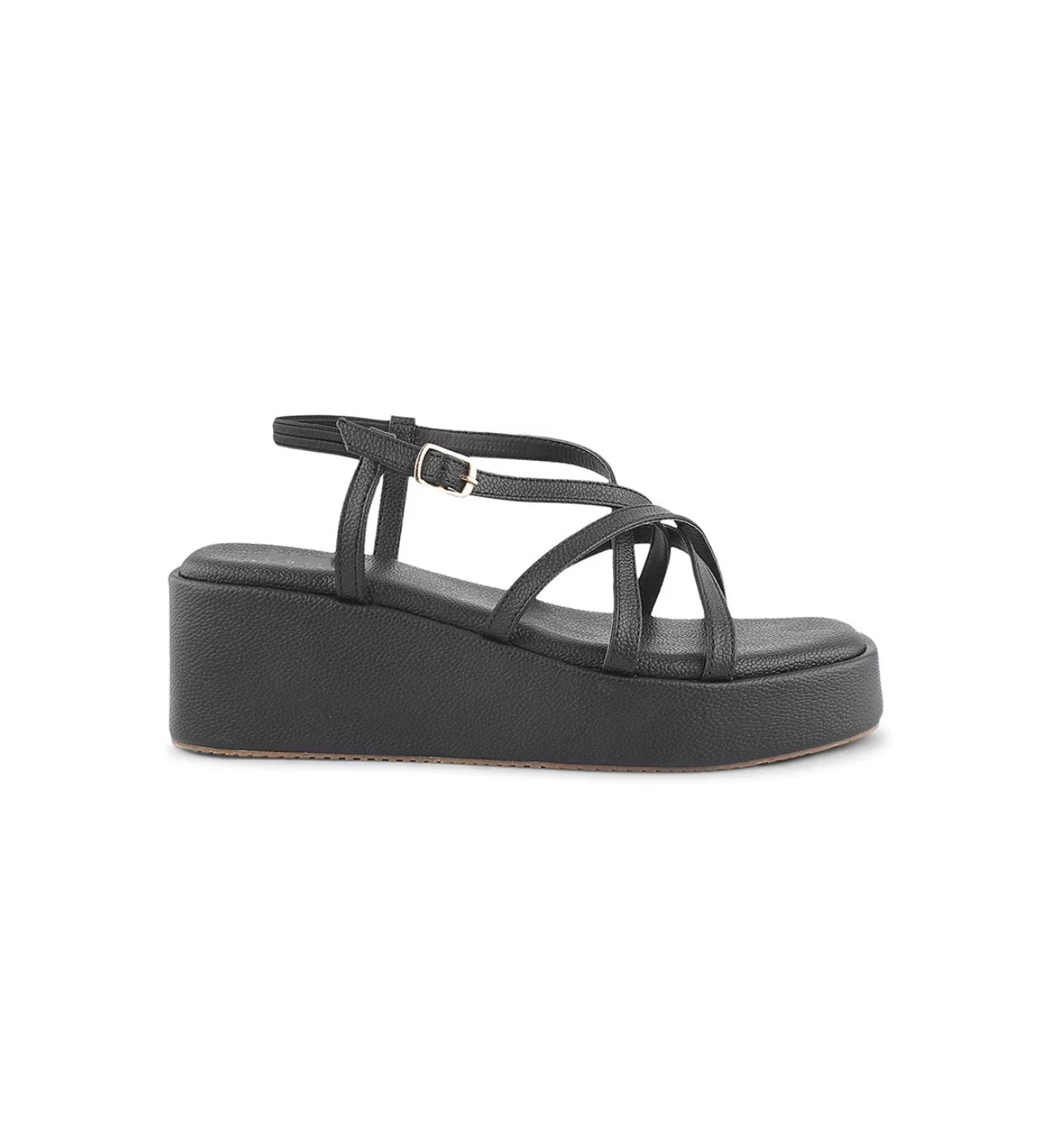 Strappy Wedge Heeled Sandals with Buckle Fastening
