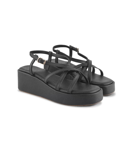 Strappy Wedge Heeled Sandals with Buckle Fastening