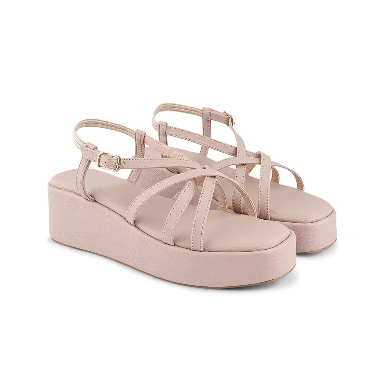 Strappy Wedge Heeled Sandals with Buckle Fastening