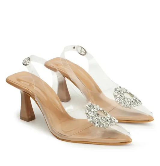Bella - Open Toe Transparent Heels with Ankle Strap
