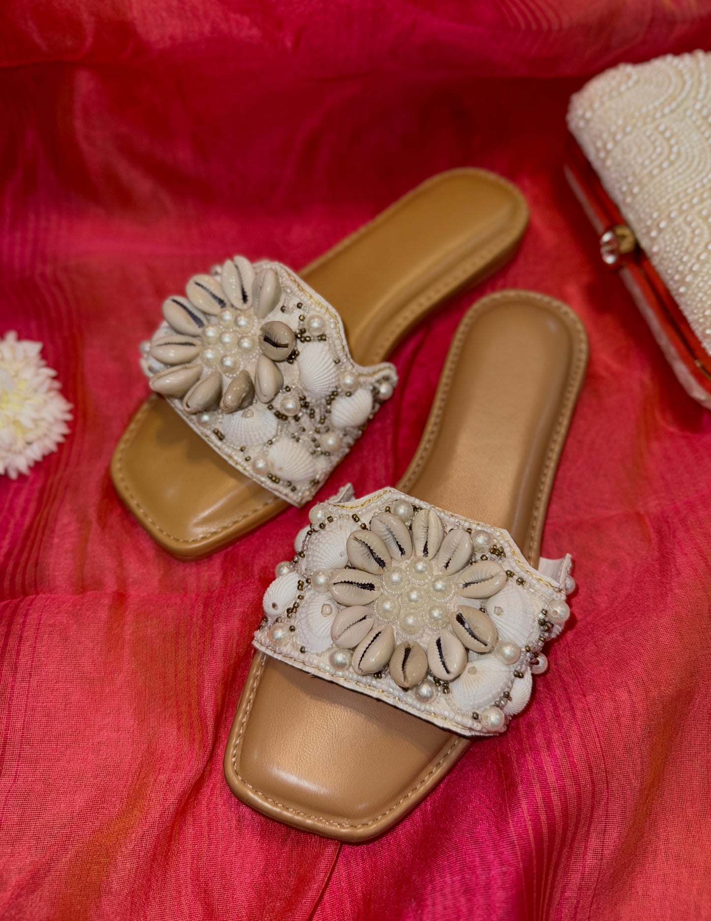 Embellished Shell White Flats