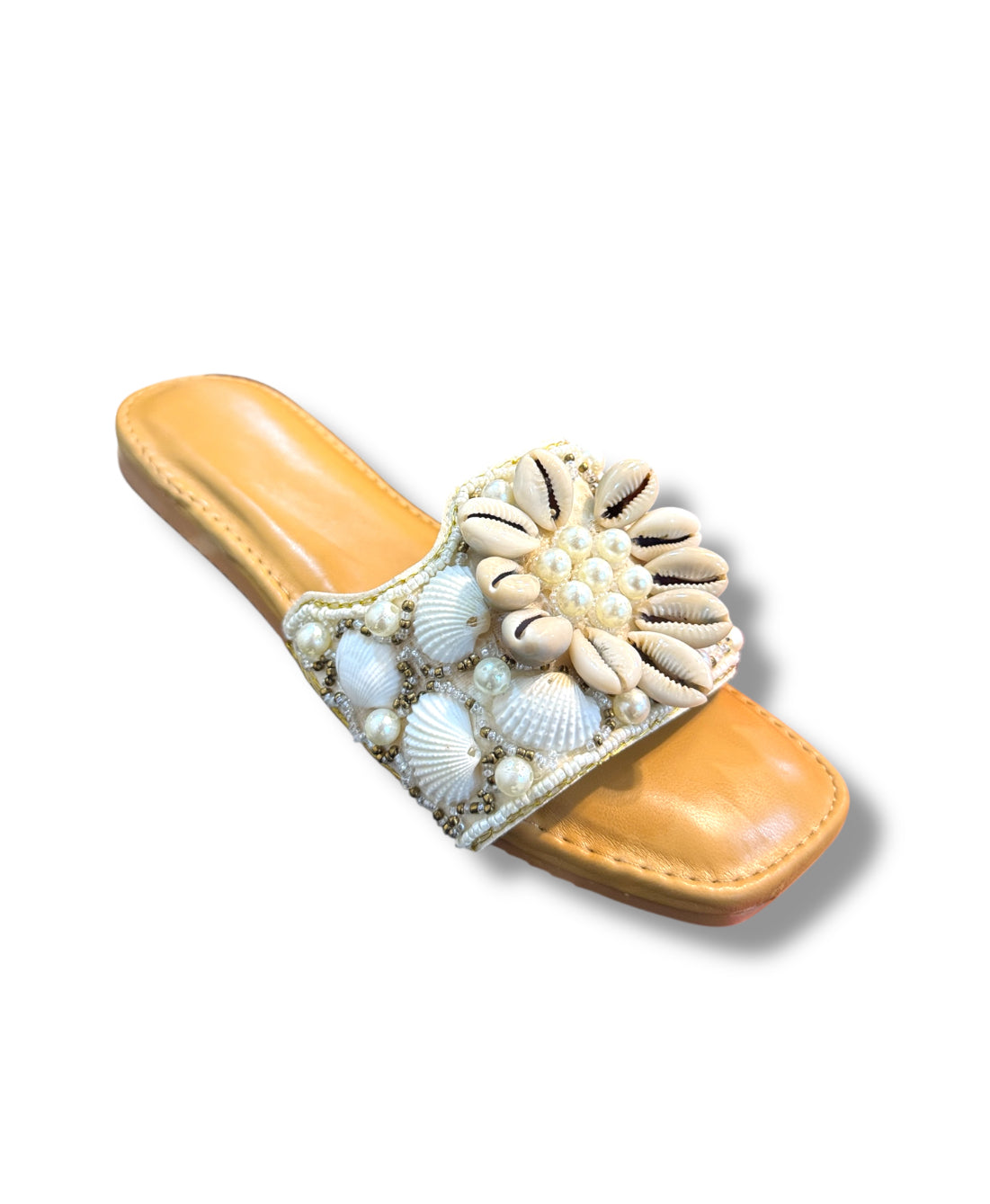 Embellished Shell White Flats