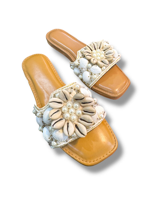 Embellished Shell White Flats