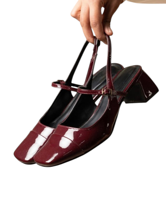 Mary Jane Cherry Glossy Block Heel