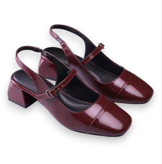 Mary Jane Cherry Glossy Block Heel